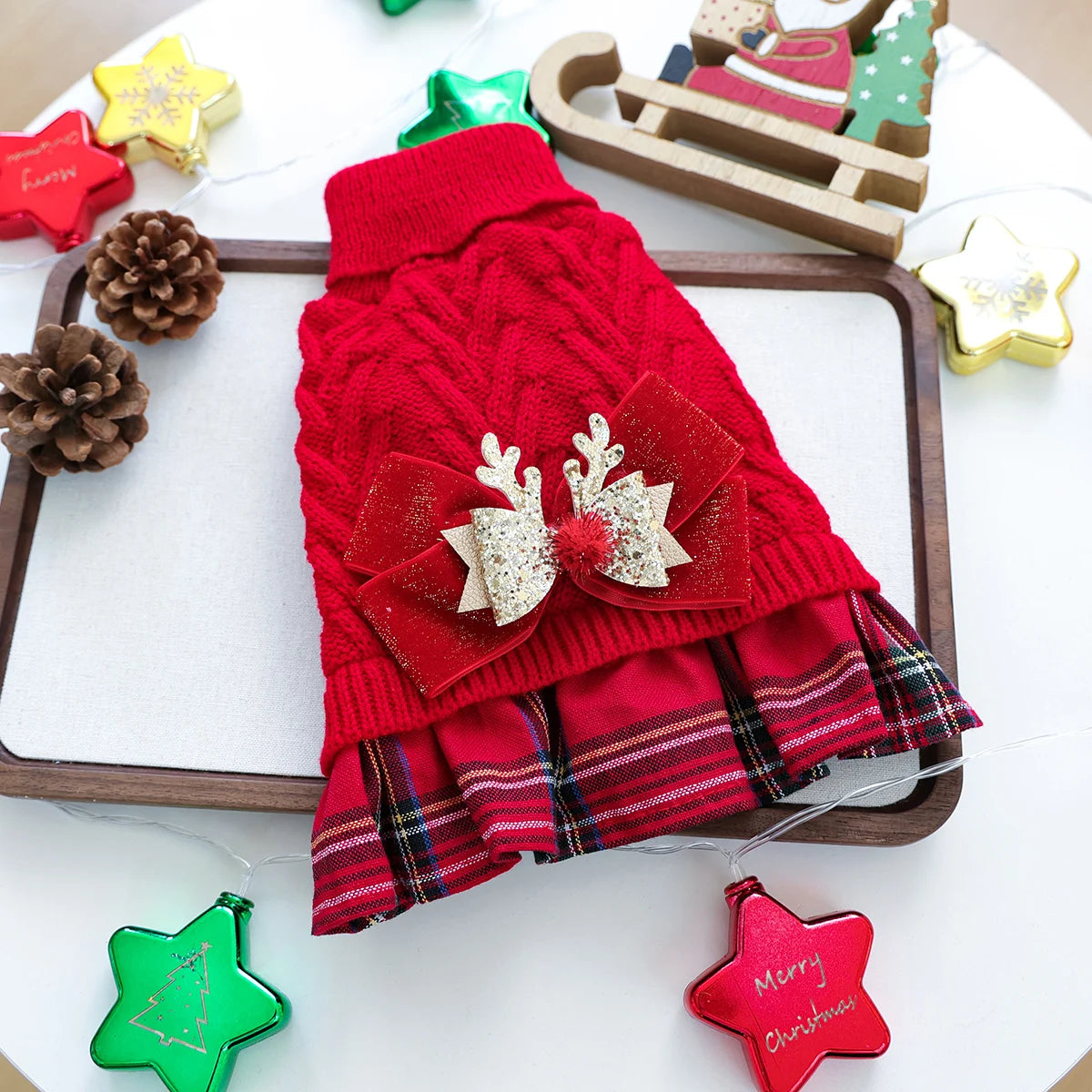 Golden Elk Christmas Wool Skirt Pet Clothes Cute Comfortable Warm Dog Cat Going out Apparel Soft Woolen Pet Clothing