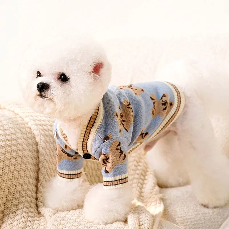 Luxury Striped Cardigan Sweater for Chihuahua Bichon Frise Puppy Kitten - Warm Cotton Pet Outfit Dog Clothes Cat Coat Accessory