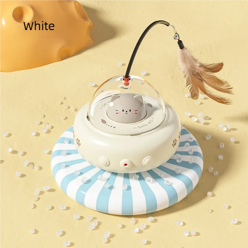Electric UFO Cat Teaser Smart Teaser Stick with Bell Interactive Training Pet Toy for Cats Replaceable Feather Included