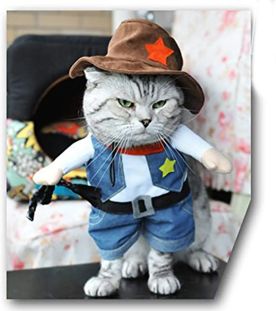 Halloween Pet Costume for Cats Dogs Funny Cowboy Outfit Small Animal Cosplay Halloween Accessory