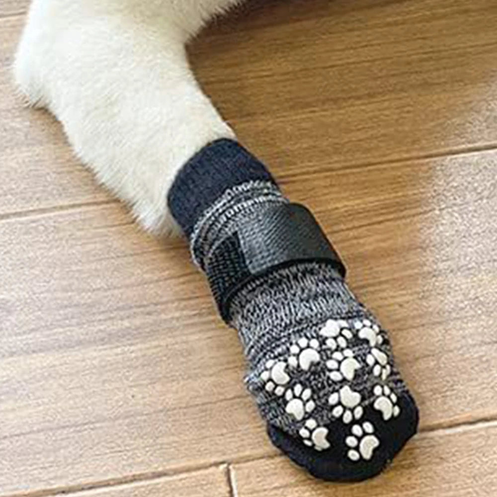 4PCS Pet Shoes Dog Foot Covers Adjustable Non-Slip Socks Cotton Blends Indoor Outdoor Wearable Dog Socks for Comfort