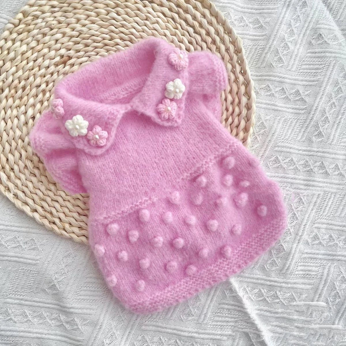 Pink Solid-Color Pet Sweater Pure-Color Dog Knit Top Teddy Two-Leg Warm Pullover for Poodle Autumn/Winter Dog Clothing