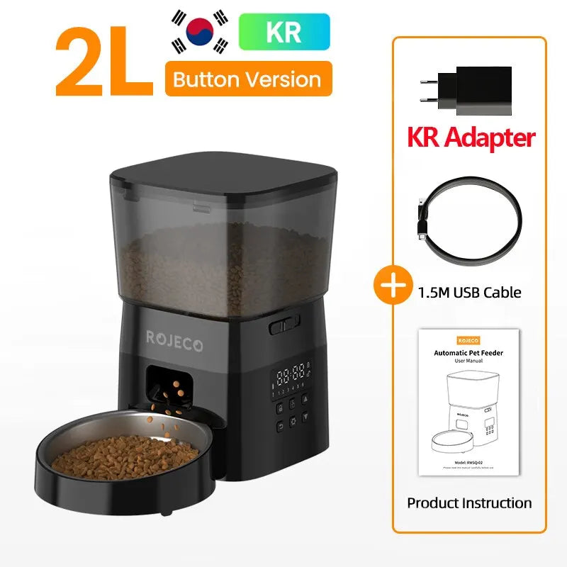 ROJECO Automatic Pet Feeder for Cats And Dogs Smart Control Button Version Cat Food Dispenser with LCD Display Plastic Material