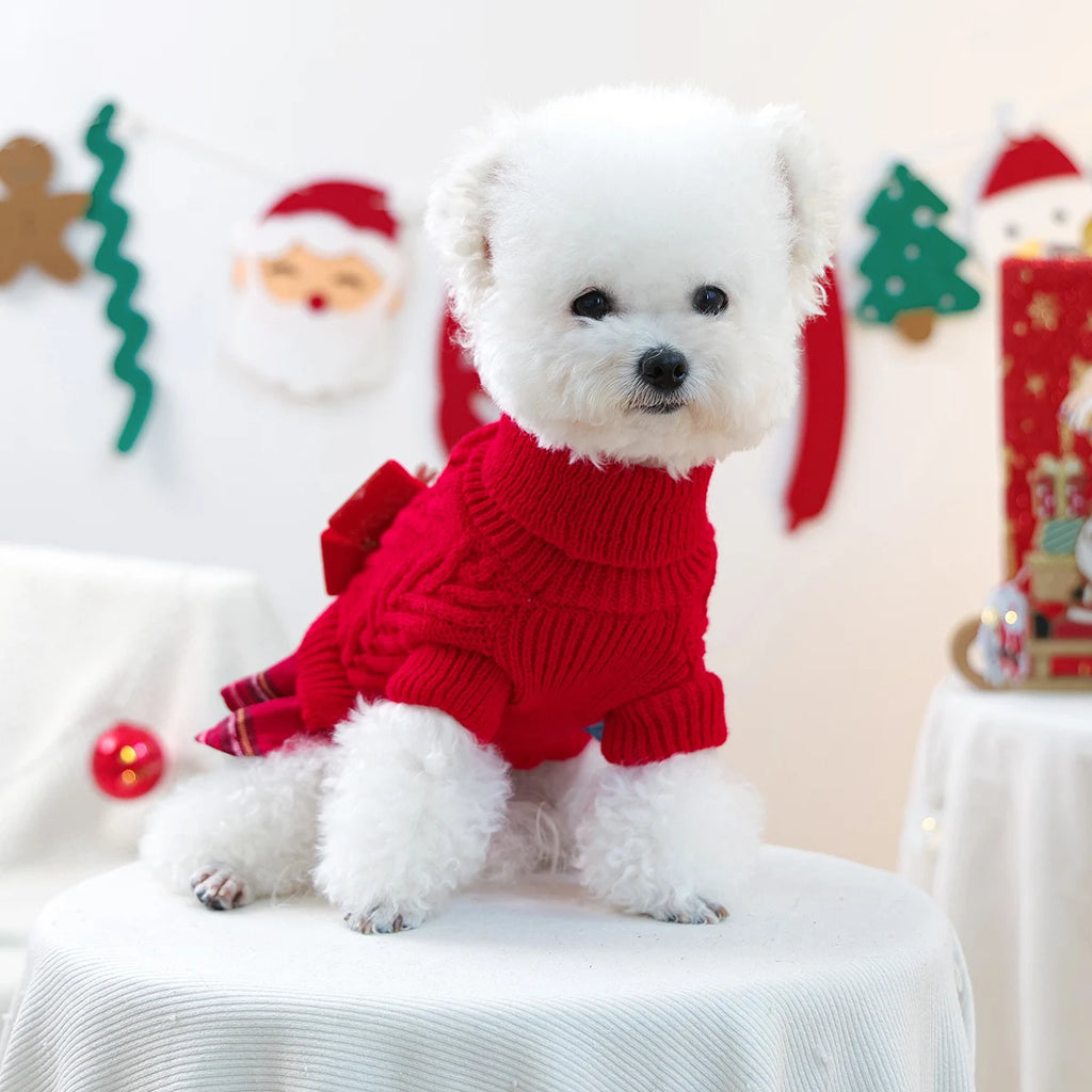 Golden Elk Christmas Wool Skirt Pet Clothes Cute Comfortable Warm Dog Cat Going out Apparel Soft Woolen Pet Clothing