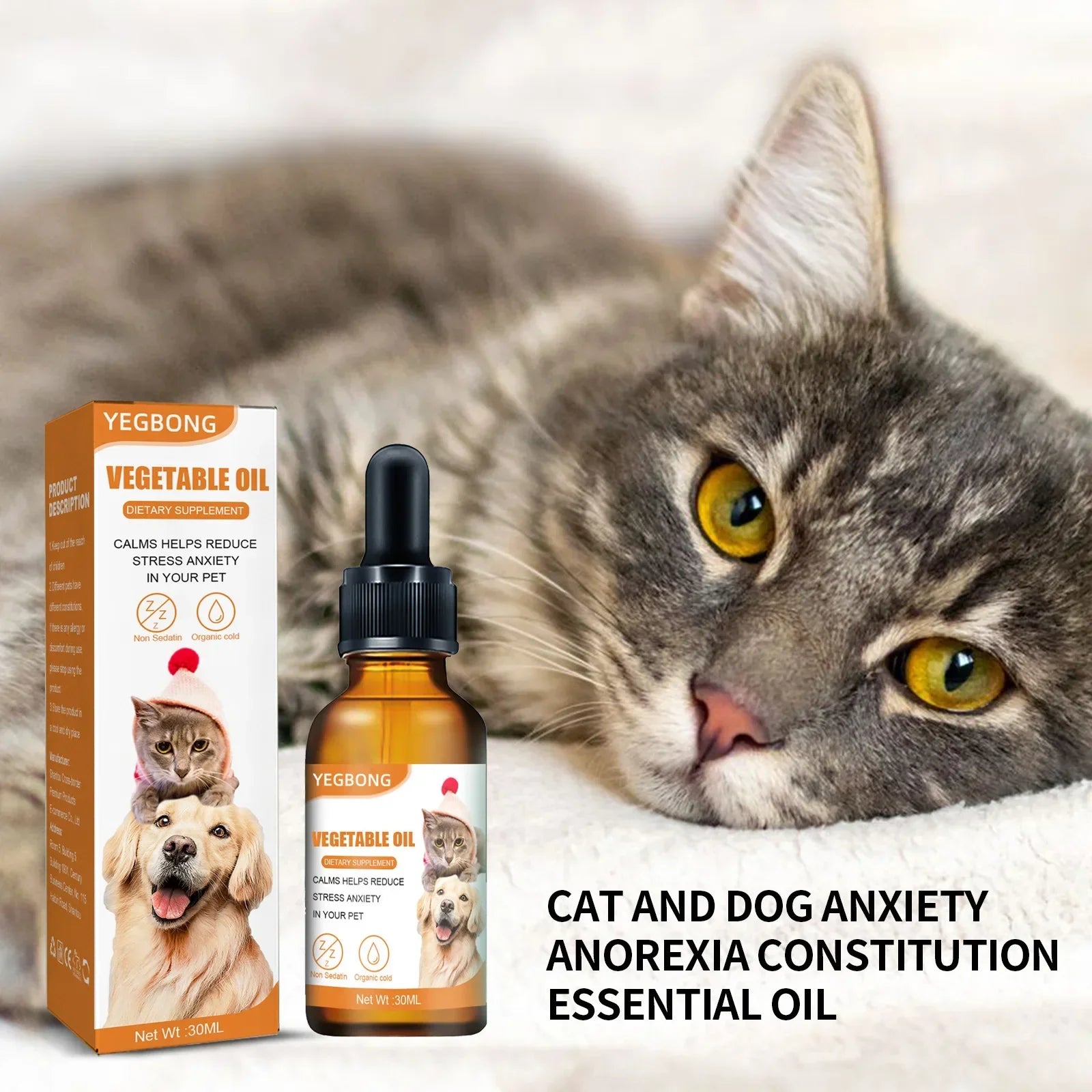 Natural Organic Calming Drops for Pets Anxiety Relief Essential Oil Blend for Dogs And Cats Skin Health Support