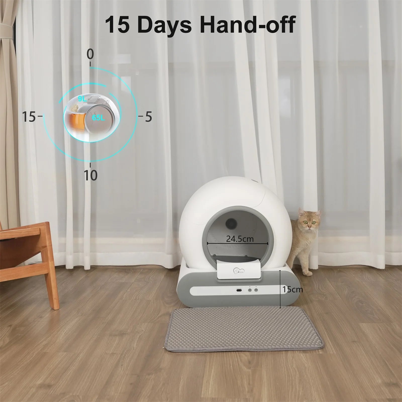 DOEL Smart Automatic Cat Litter Box with App Control Self Cleaning Cat Toilet for Multiple Large Cats Includes Litter Mat