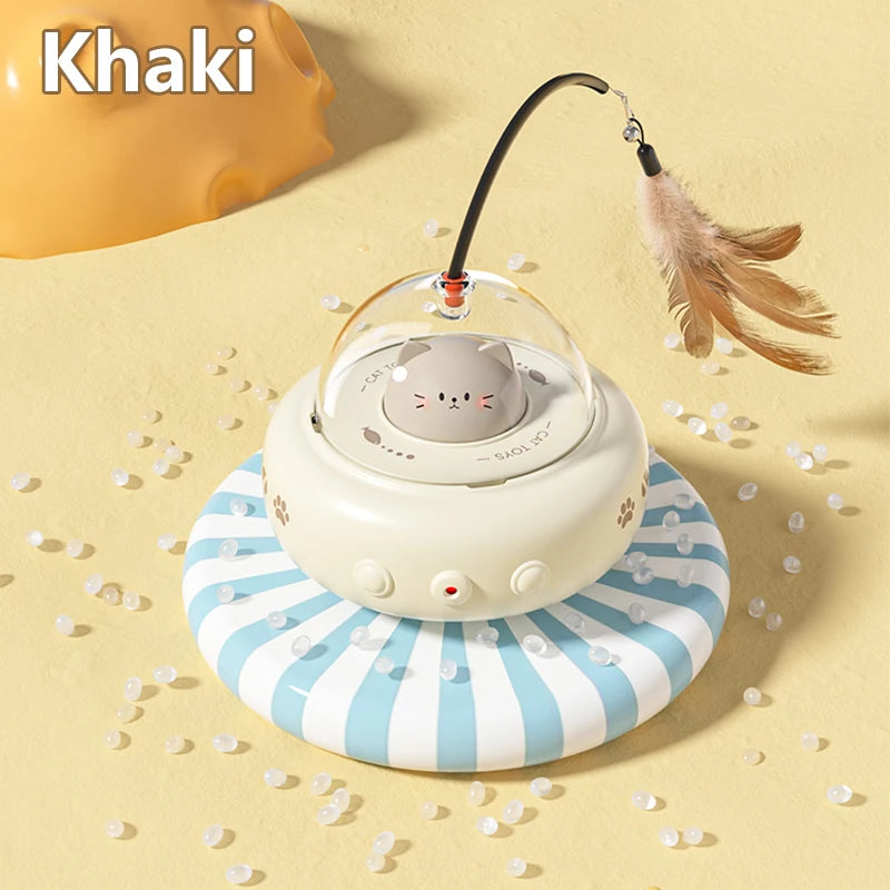 Electric UFO Smart Teaser Cat Toy with Bell Interactive Training Pet Stick Replaceable Feather Interactive Cat Supplies