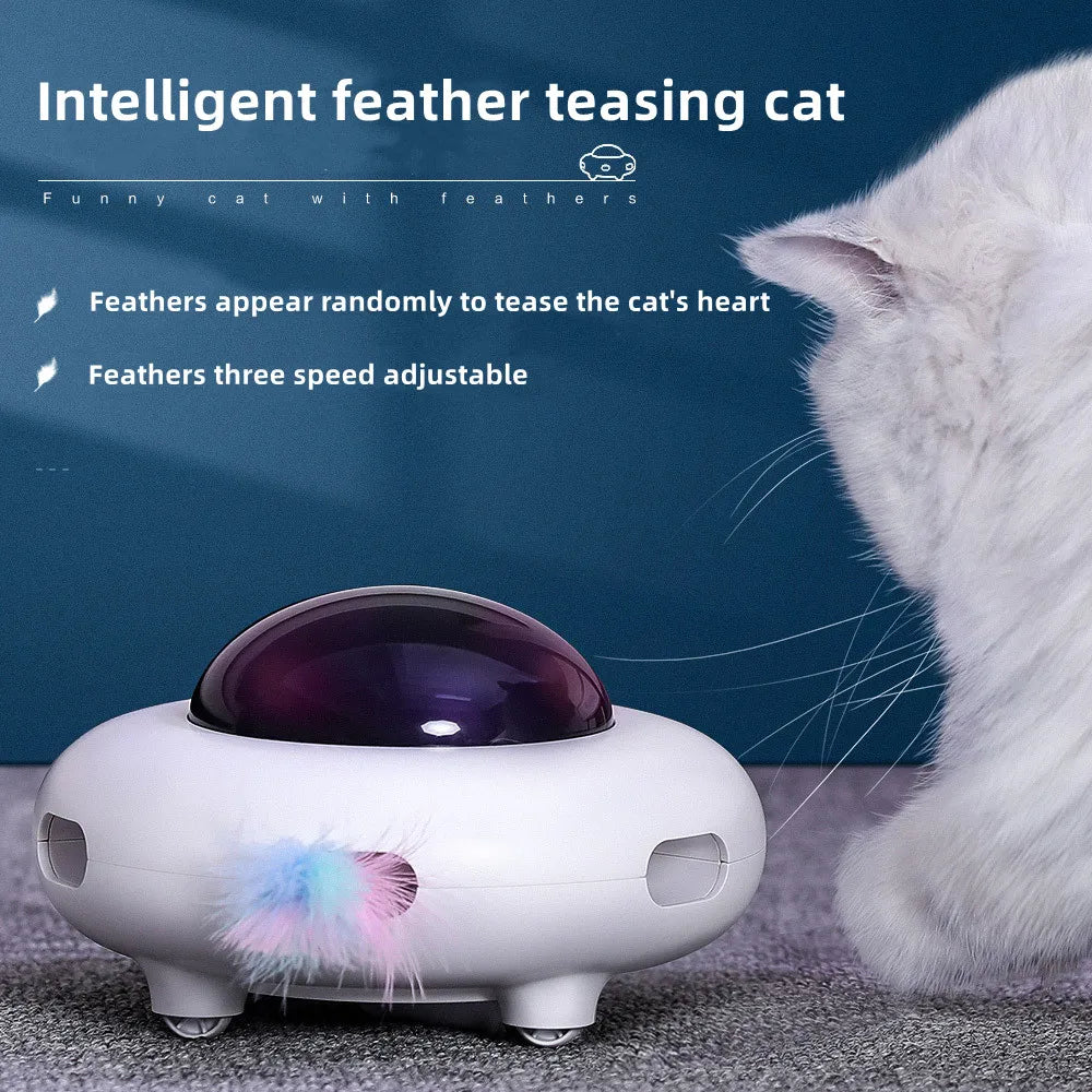 Smart Cat Teaser UFO Interactive Toy USB Rechargeable Automatic Feather Catching Turntable for Pet Training And Exercise