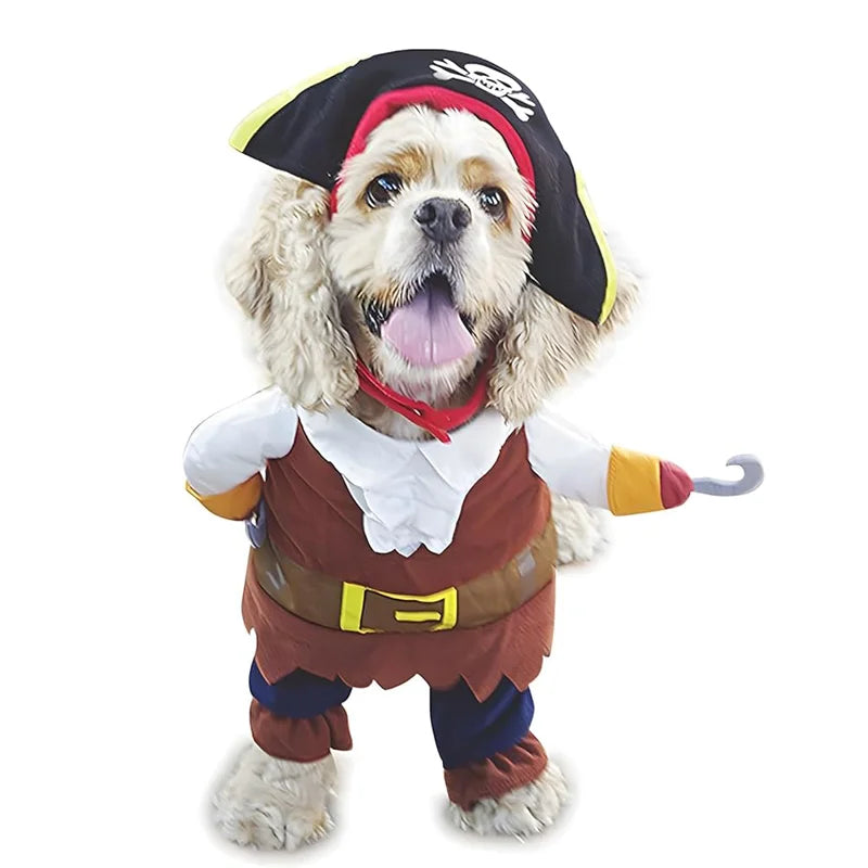 Pirate Pet Costume Suit for Dogs And Cats Funny Corsair Dress-Up Party Apparel with Hat plus Size Available Polyester Material