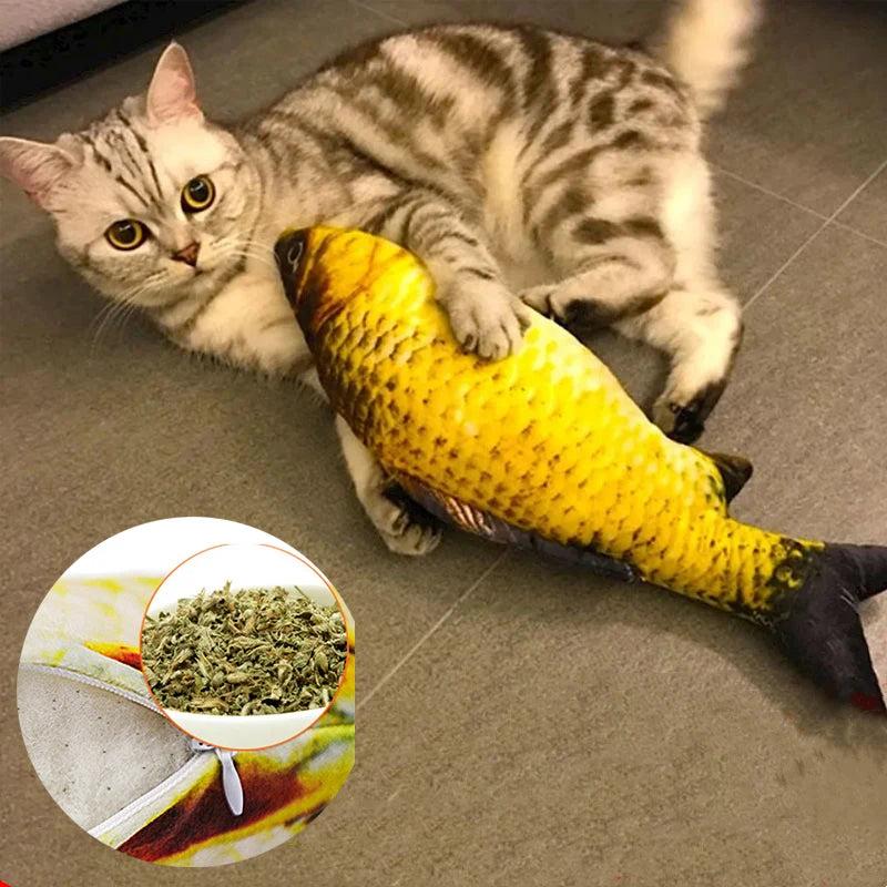3D Simulation Cat Toy Soft Plush Fish Interactive Chewing Fake Cat Fish with Catnip Anti-Bite Pet Supplies for Cats in 20/30/40 Sizes