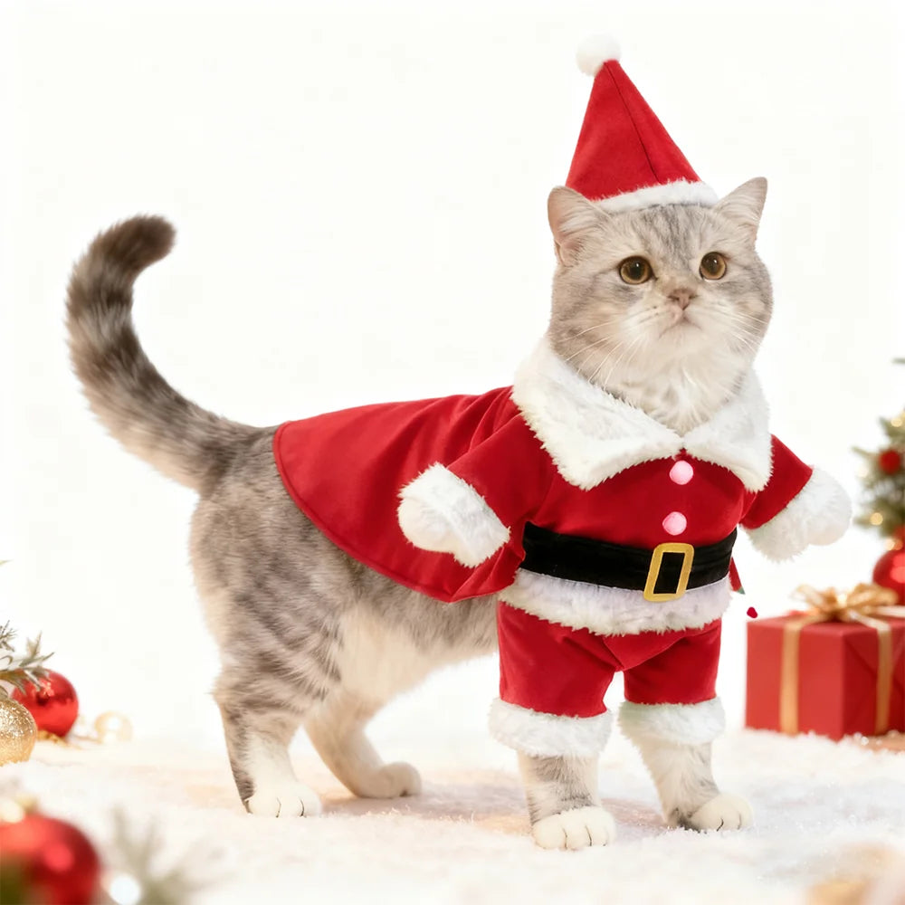 Cute Cat Costume Santa Claus Dress up Funny Pets Cosplay Clothes for Small Medium Dogs Cats Puppy Kitty Sphynx Pug - Christmas Theme