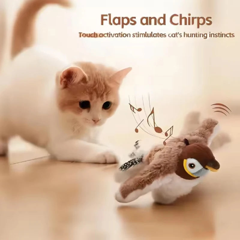 Interactive Rechargeable Chirping Flapping Bird Toy Touch Activated Plush Simulated Bird for Cats Dogs Soft Pet Toy No Flying