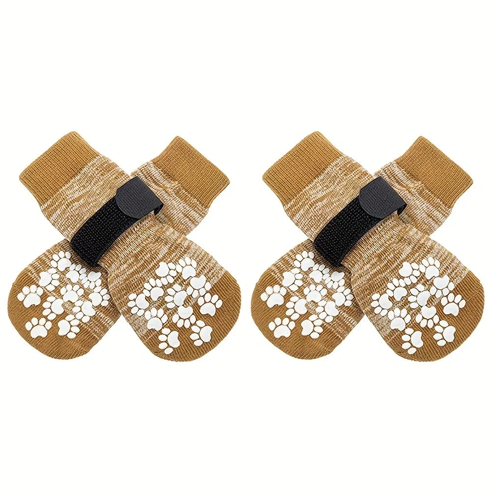4PCS Pet Shoes Dog Foot Covers Adjustable Non-Slip Socks Cotton Blends Indoor Outdoor Wearable Dog Socks for Comfort