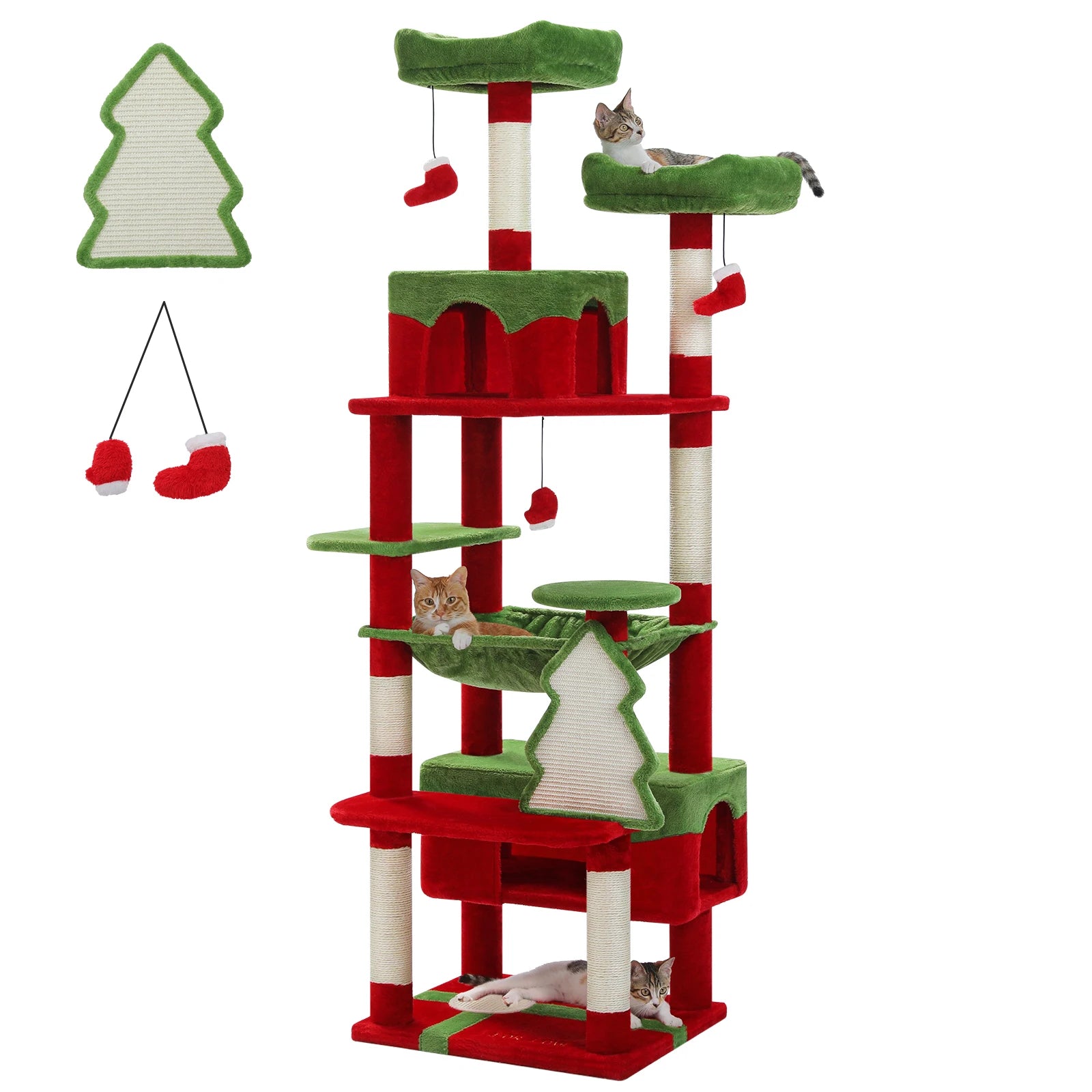 Large Cat Tree Tower with Sisal Scratching Posts Spacious Hammock Padded Perches Condos And Toys for Indoor Cats Grey/Beige/Deep Grey/Black/Red