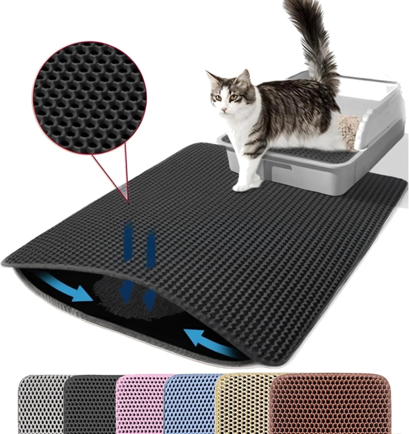Double Layer Non-Slip Cat Litter Mat Wear-Resistant Waterproof Filter Mat Breathable Machine Washable for Cats & Kittens