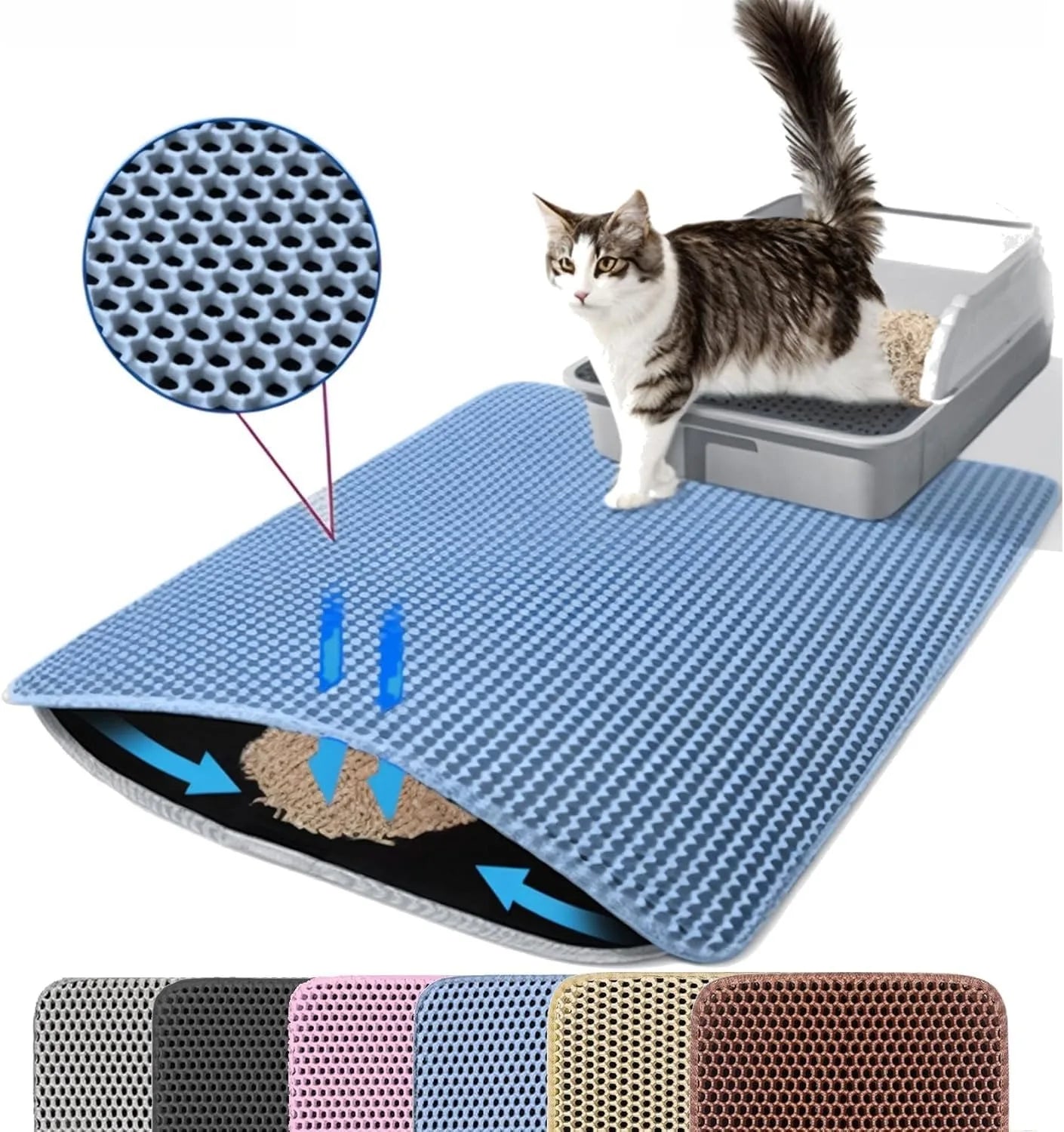 Double Layer Non-Slip Cat Litter Mat Wear-Resistant Waterproof Filter Mat Breathable Machine Washable for Cats & Kittens