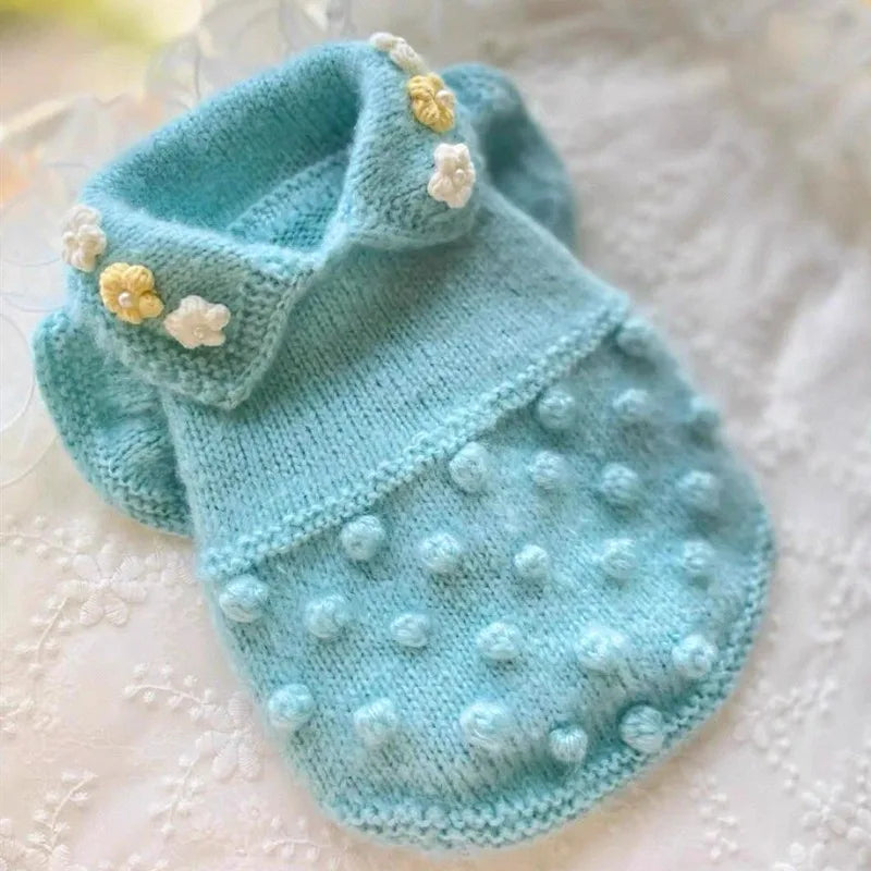 Pink Solid-Color Pet Sweater Pure-Color Dog Knit Top Teddy Two-Leg Warm Pullover for Poodle Autumn/Winter Dog Clothing