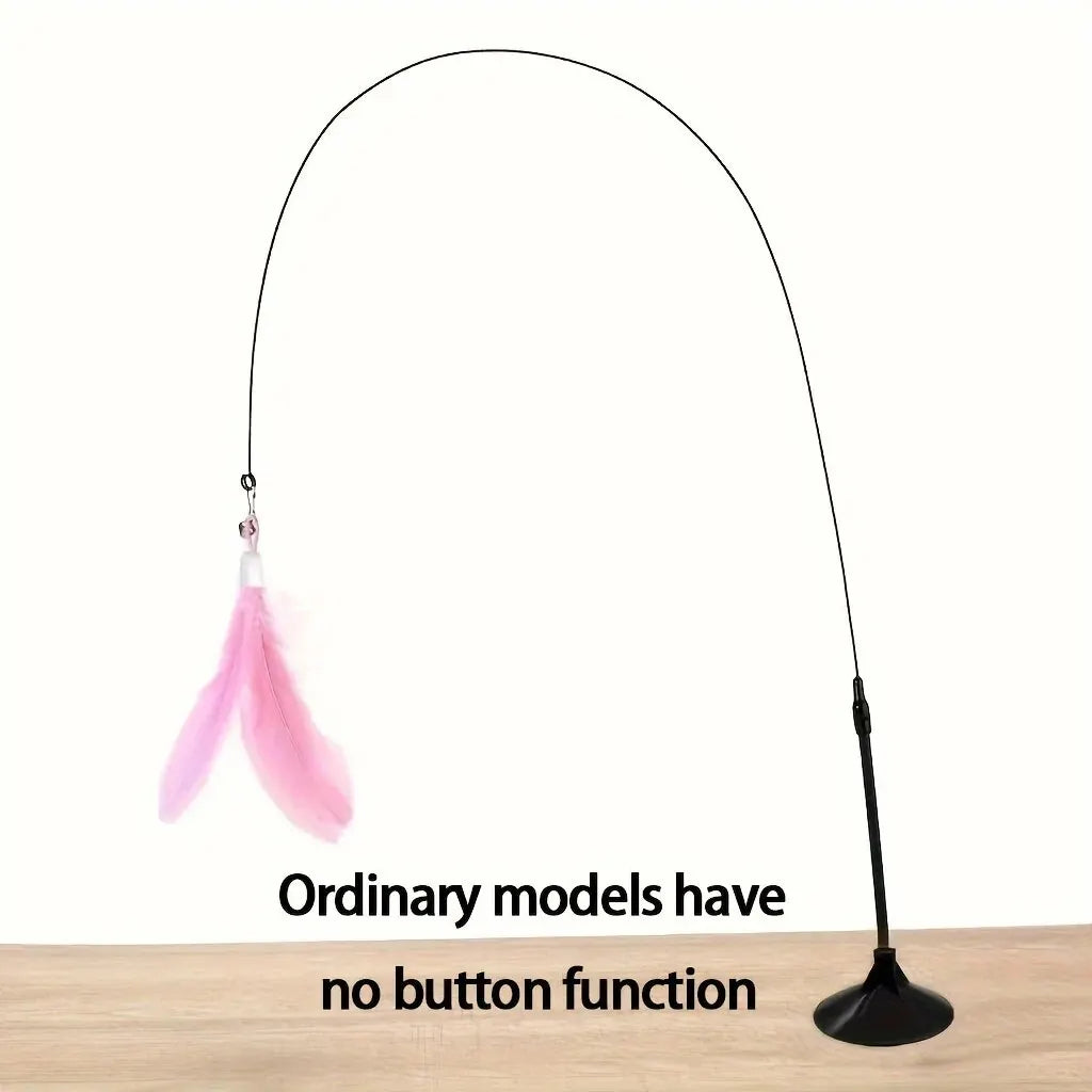Interactive Cat Teaser Toy with Bell & Feather Wand Long Suction Cup Pole for Engaging Playtime - Ultimate Fun for Cats