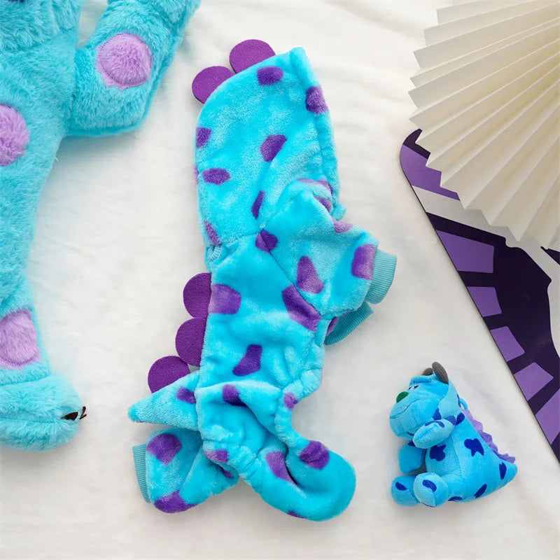 Dinosaur Plush Pet Costume for Cats & Dogs Winter Flannel 4-Leg Jumpsuit Cute Cosplay Outfit for Party Festival