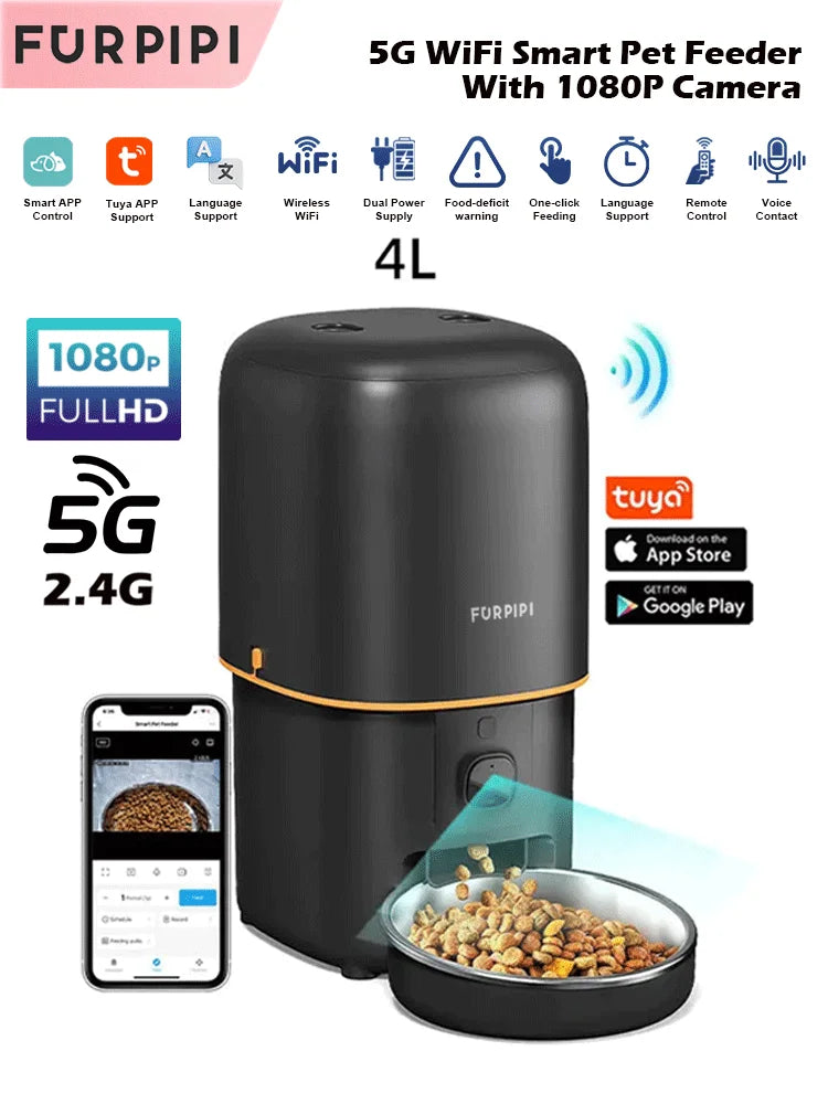 Smart Automatic Cat Feeder with Camera Food Kibble Dispenser 2.4G/5G WiFi Tuya APP Control for Cats And Dogs Pet Accessories
