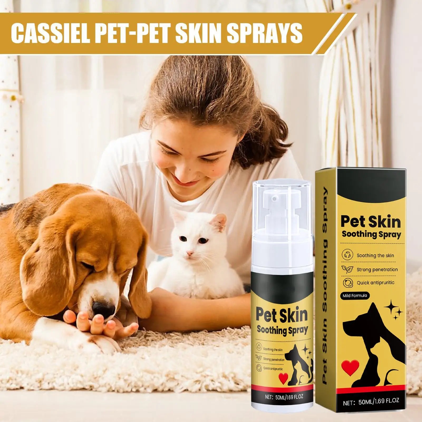 50ml Pet Skin Itch Relief Spray for Dogs & Cats Gentle Moisturizing Cleansing Soothing Daily Use Sensitive Skin Care