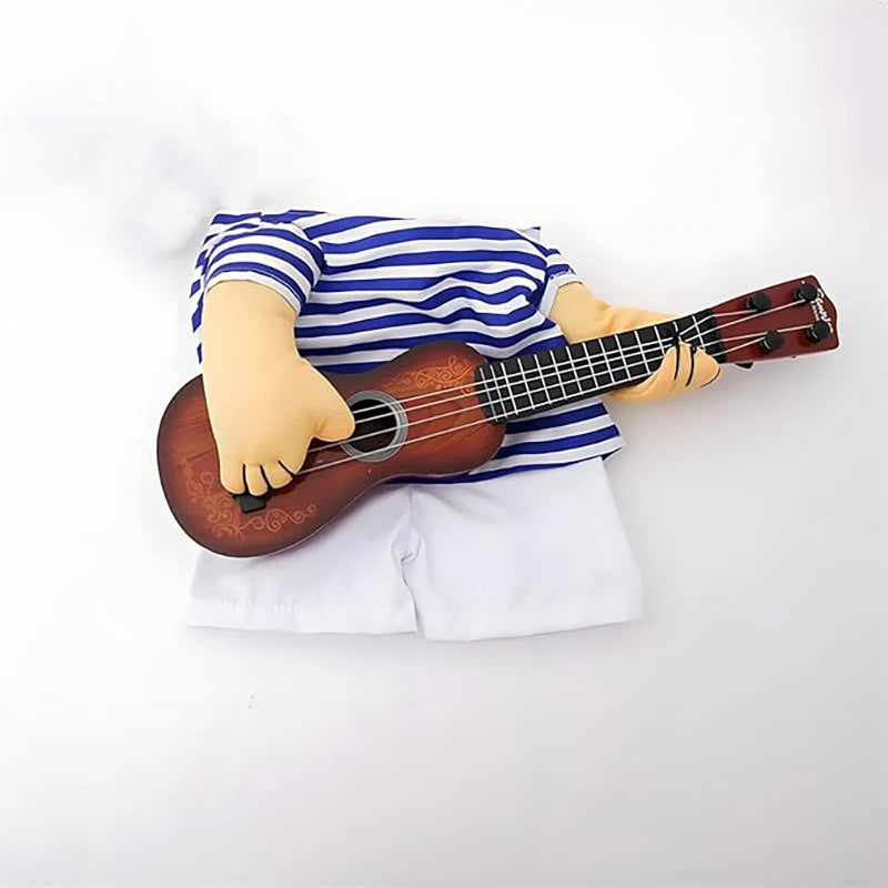 Pet Guitar Costume for Cats/Dogs Halloween Christmas Cosplay Funny Outfit Striped Head Guitarist Party Clothes Nylon Material