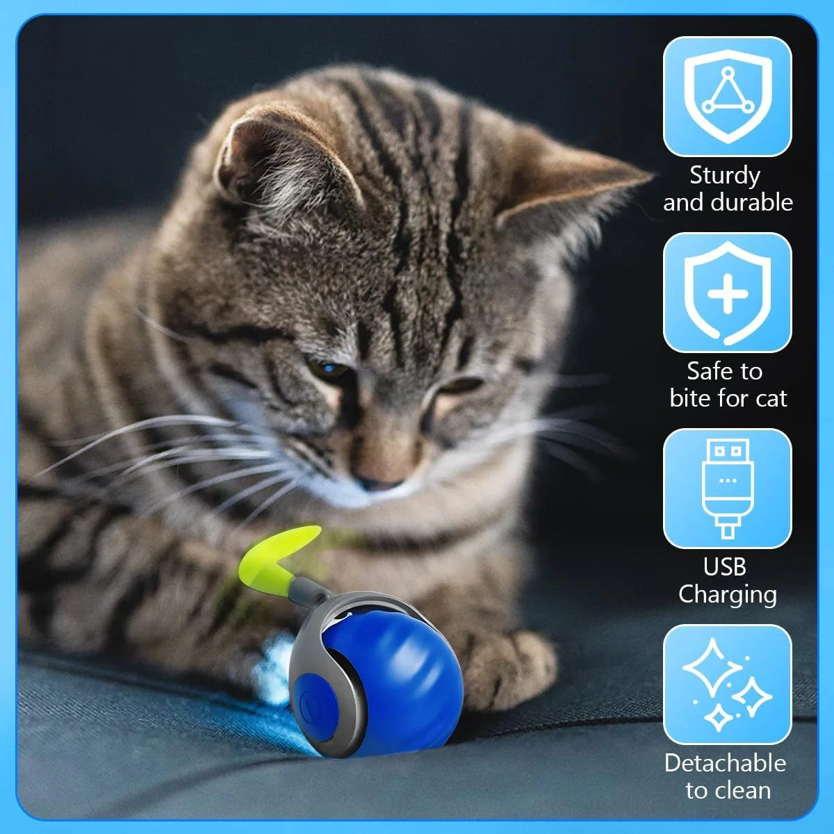 Smart Electric Cat Toy Ball with Feather Teaser Intelligent Automatic Movement Active Scrolling Pet Ball for Cats Interactive Play