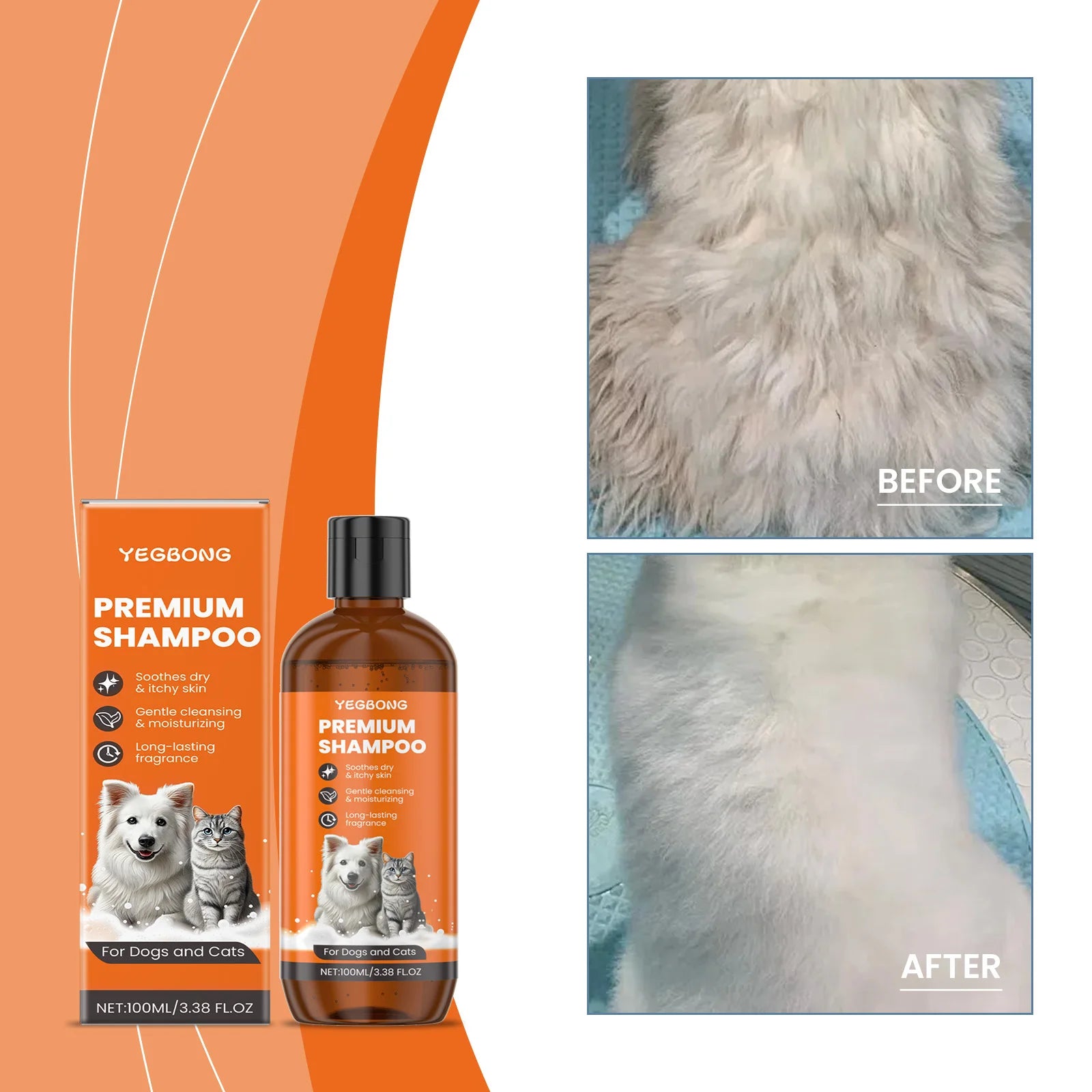 Natural Pet Shampoo for Dogs & Cats Coconut Oil Derivative Odor & Tangle Remover Flea & Insect Repellent