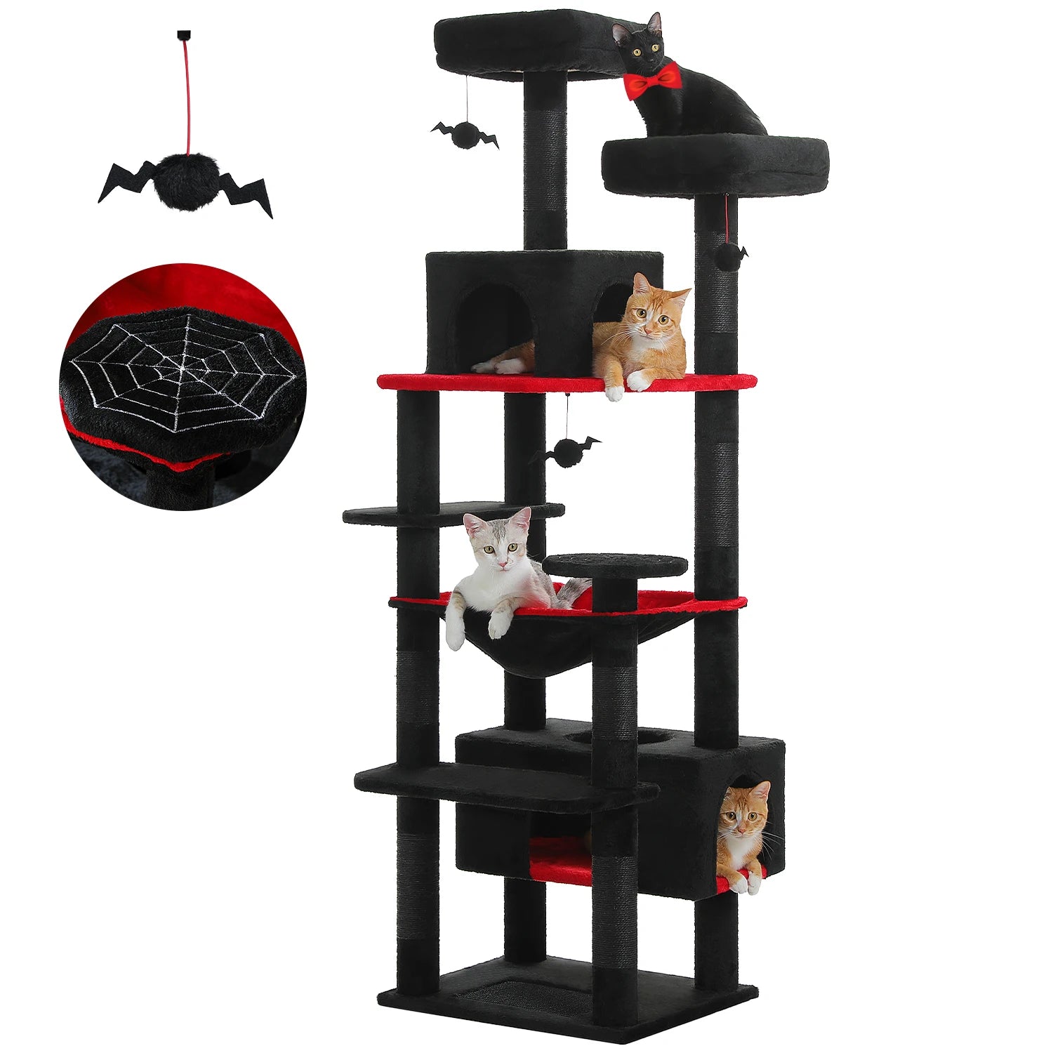 Large Cat Tree Tower with Sisal Scratching Posts Spacious Hammock Padded Perches Condos And Toys for Indoor Cats Grey/Beige/Deep Grey/Black/Red