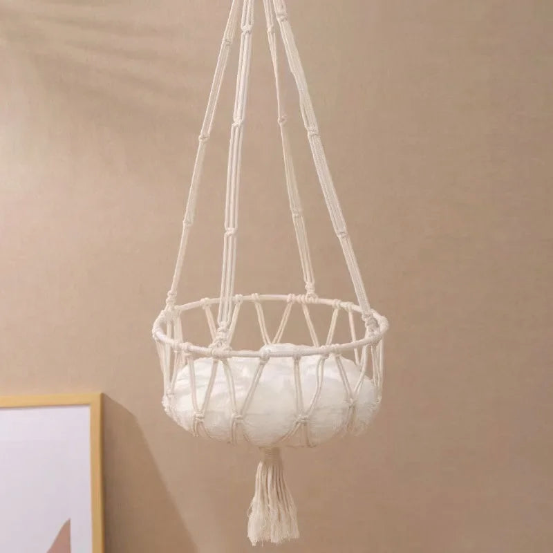 Winter Pet Hammock Hand Woven Cotton Rope Cat Swing Hanging Basket Kitten Indoor Nest Bed Durable Breathable Cat Supplies