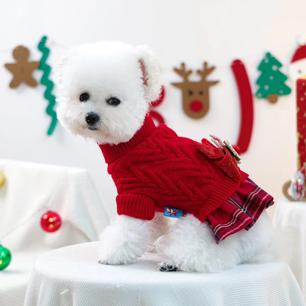 Golden Elk Christmas Wool Skirt Pet Clothes Cute Comfortable Warm Dog Cat Going out Apparel Soft Woolen Pet Clothing