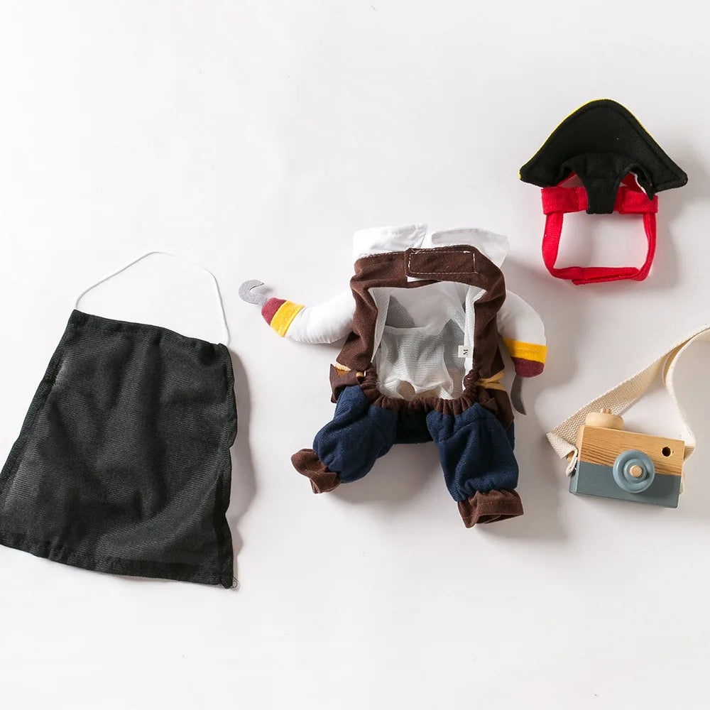 Pirate Pet Costume Suit for Dogs And Cats Funny Corsair Dress-Up Party Apparel with Hat plus Size Available Polyester Material