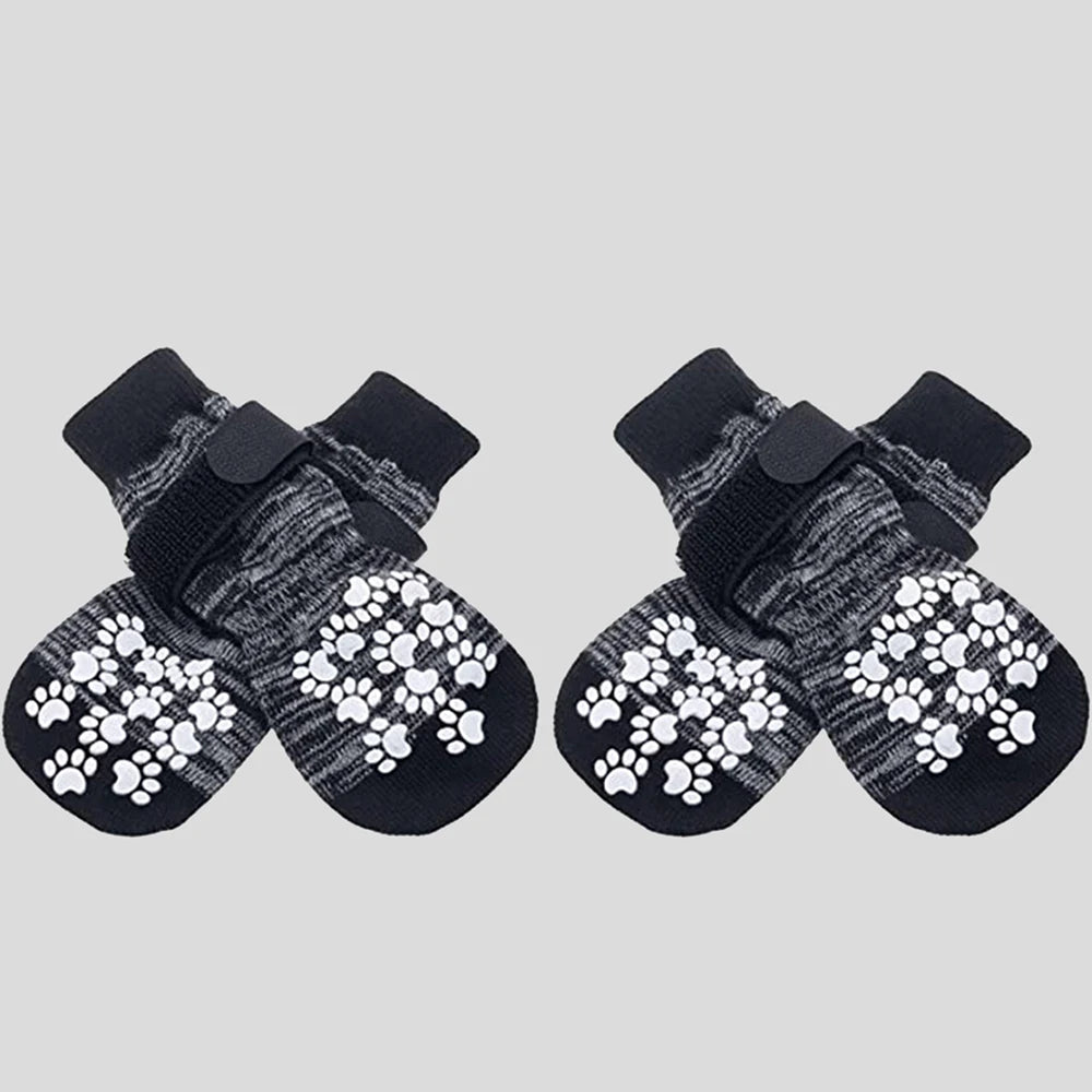 4PCS Pet Shoes Dog Foot Covers Adjustable Non-Slip Socks Cotton Blends Indoor Outdoor Wearable Dog Socks for Comfort