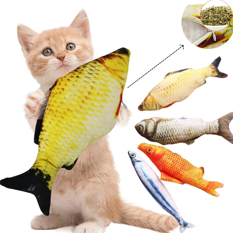 3D Simulation Cat Toy Soft Plush Fish Interactive Chewing Fake Cat Fish with Catnip Anti-Bite Pet Supplies for Cats in 20/30/40 Sizes