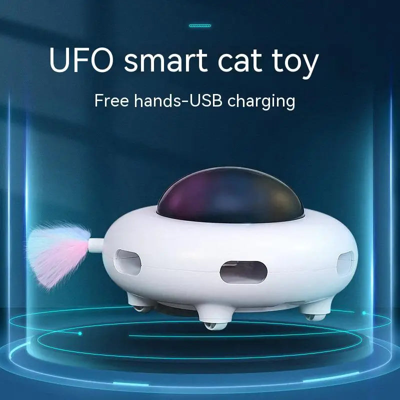 Smart Cat Teaser UFO Interactive Toy USB Rechargeable Automatic Feather Catching Turntable for Pet Training And Exercise