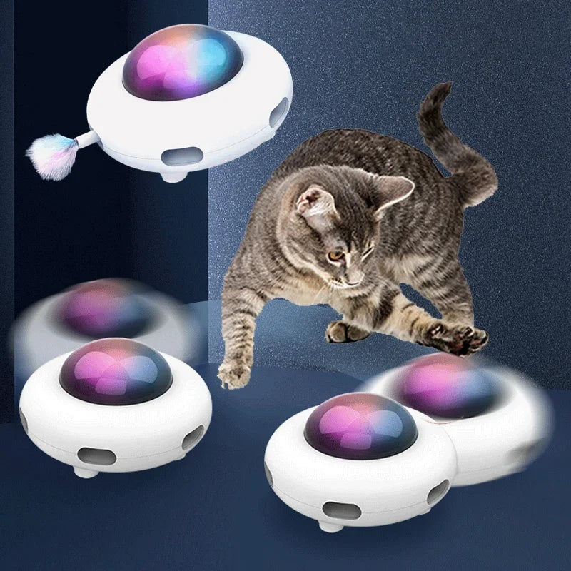 Smart Cat Teaser UFO Interactive Toy USB Rechargeable Automatic Feather Catching Turntable for Pet Training And Exercise