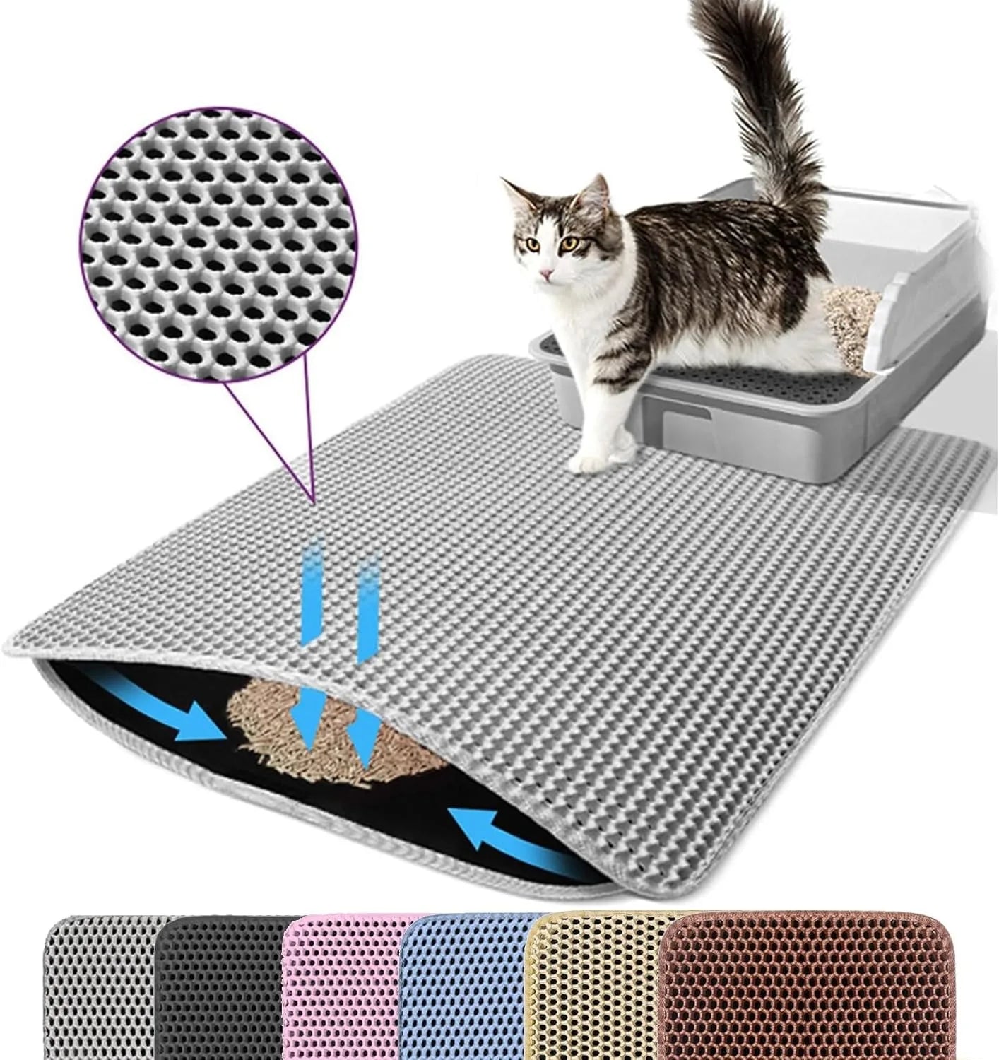 Double Layer Non-Slip Cat Litter Mat Wear-Resistant Waterproof Filter Mat Breathable Machine Washable for Cats & Kittens