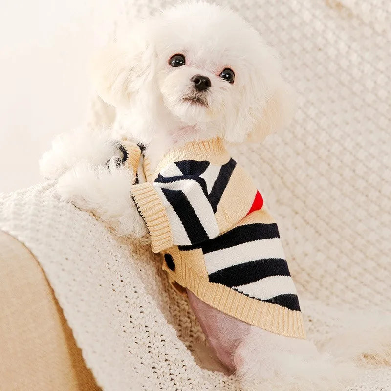 Luxury Striped Cardigan Sweater for Chihuahua Bichon Frise Puppy Kitten - Warm Cotton Pet Outfit Dog Clothes Cat Coat Accessory