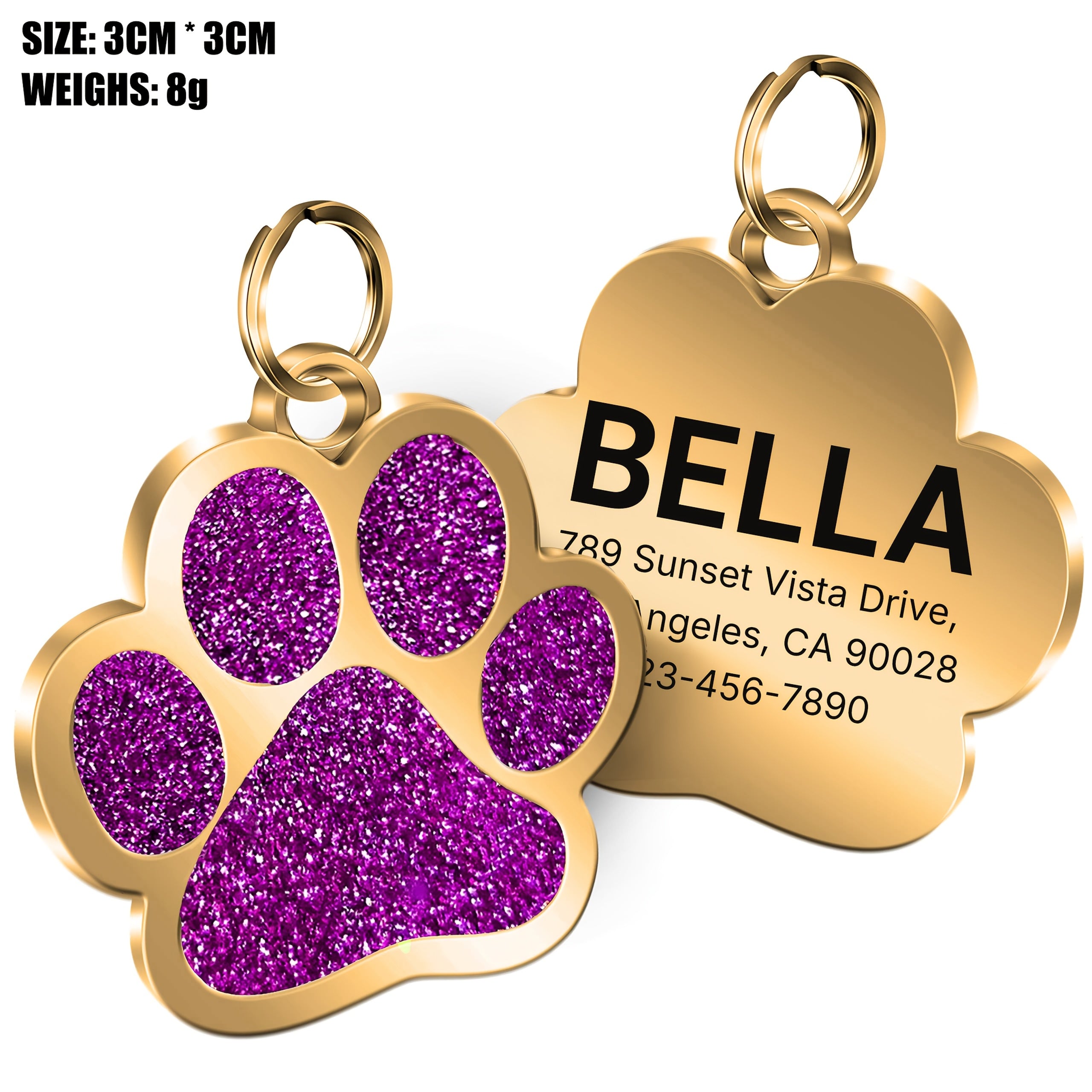 Custom Personalized Engraved Nameplates For Pets Dogs And Cats ID Name Phone Address Alloy Tags Anti-loss Custom Pet Paw Shape Dog Tags Clear Non-fading Durable Customized Metal Hang Tags For Dogs And Cats