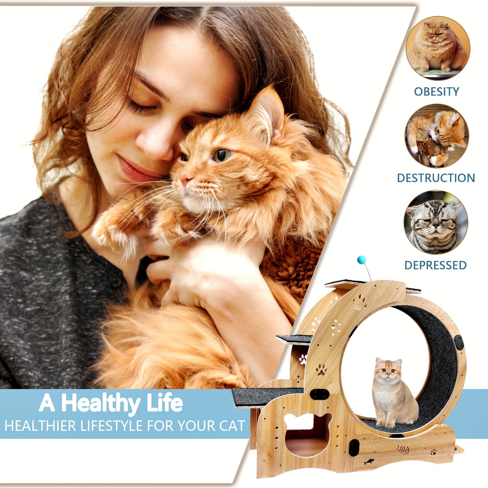 4 in 1 Cat Exercise Wheel 78.3cm Diameter Sturdy Noiseless Treadmill with Locking Mechanism Carpeted Runway Weight Loss Pet Sports Equipment