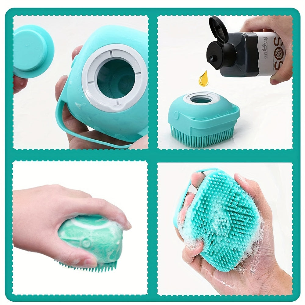Soft Silicone Pet Bath Massage Brush with Soap & Shampoo Dispenser for Long And Short-Haired Dogs & Cats Grooming Shower Brush