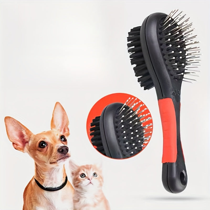 Double-Sided Nylon Bristle Pet Hair Brush for Dogs And Cats - Plastic Handle Multifunctional Grooming Comb with Massage Bathing Features