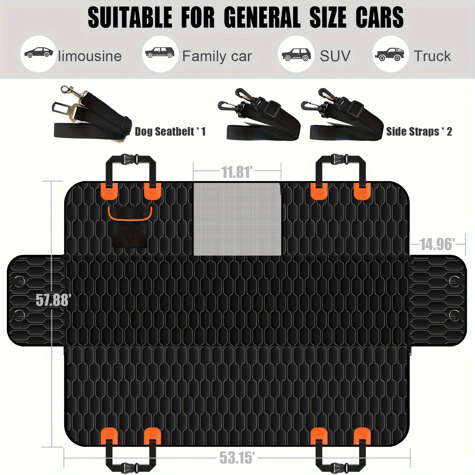 Waterproof Dog Seat Cover Universal 600D Heavy-Duty Non-Slip Car Hammock with Mesh Window & Storage Pocket for Pets SUV/Truck/Car