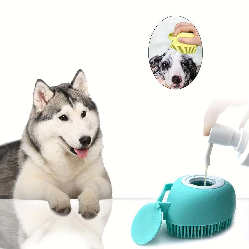 Soft Silicone Pet Bath Massage Brush with Soap & Shampoo Dispenser for Long And Short-Haired Dogs & Cats Grooming Shower Brush