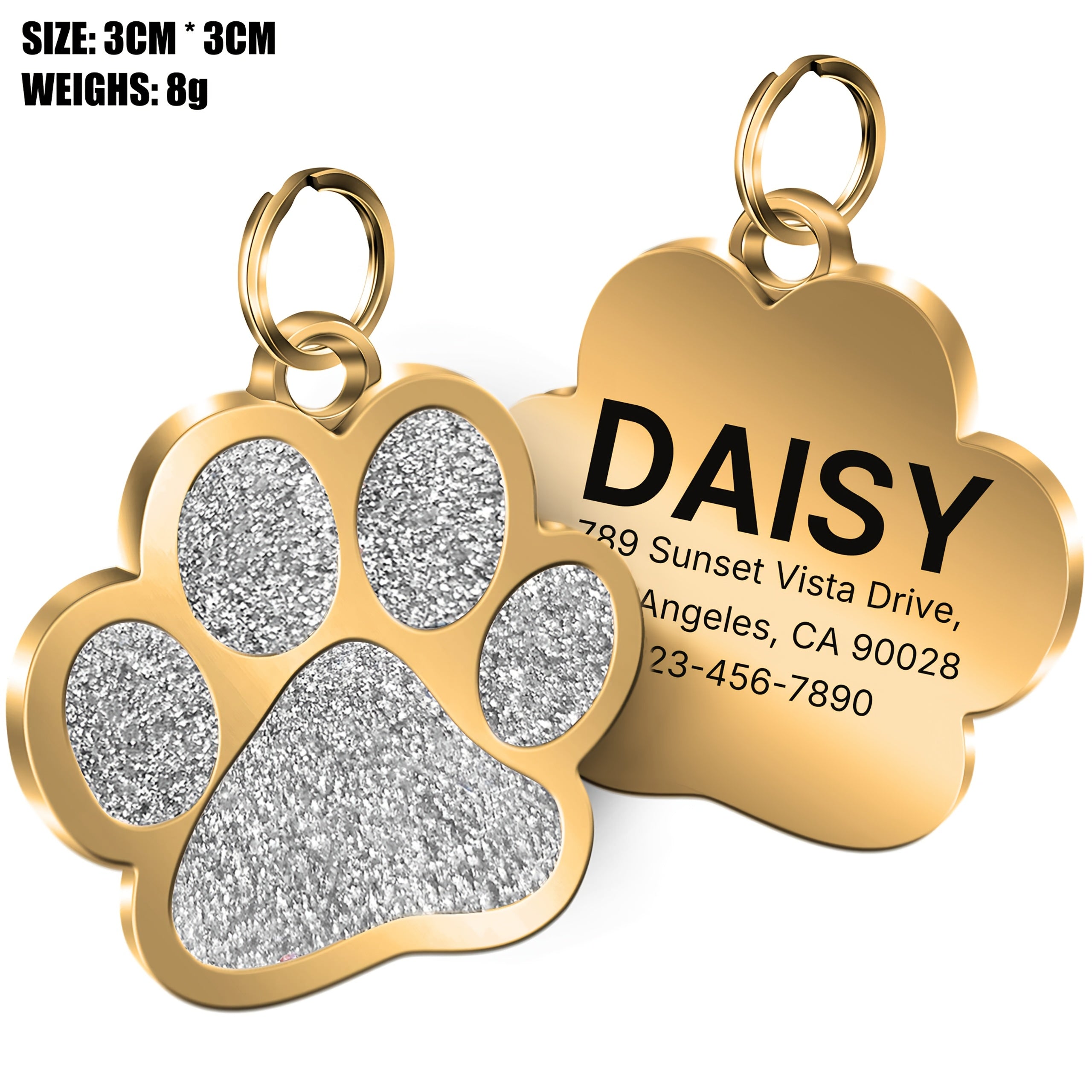 Custom Personalized Engraved Nameplates For Pets Dogs And Cats ID Name Phone Address Alloy Tags Anti-loss Custom Pet Paw Shape Dog Tags Clear Non-fading Durable Customized Metal Hang Tags For Dogs And Cats